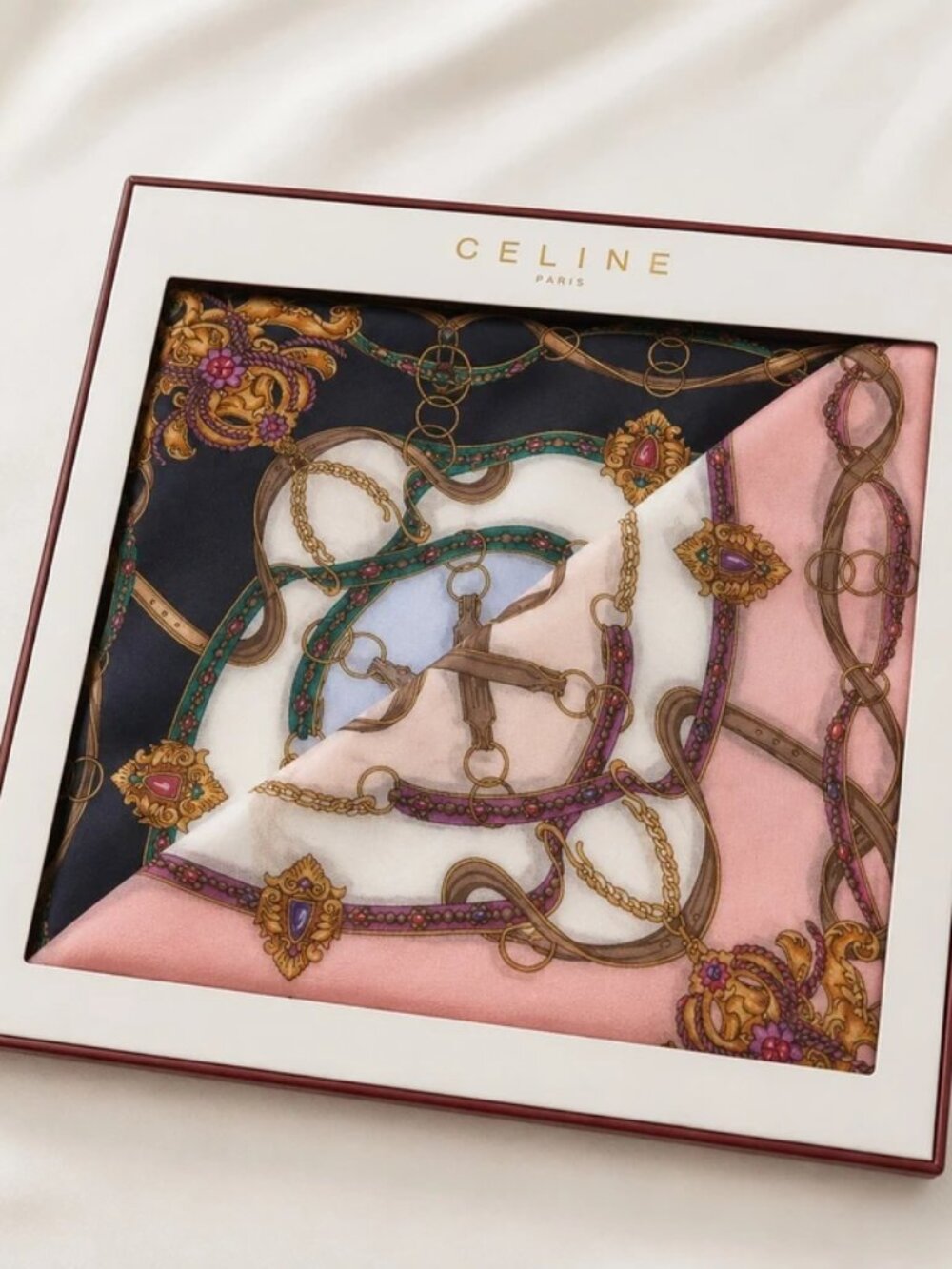 Set of Two Vintage Celine Chain Print Cotton Scarves